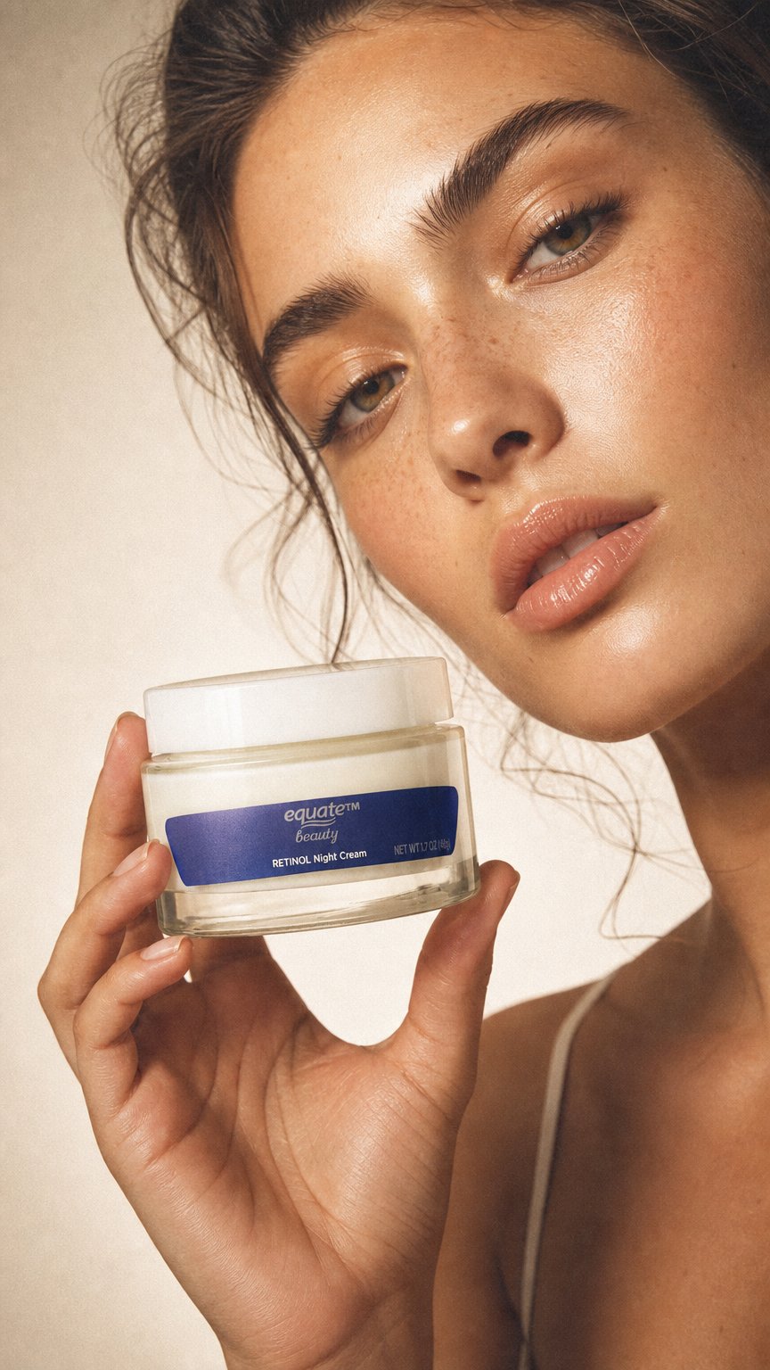 AI product shot of Equate Retinol Night Cream for Face Care to Smooth Skin Overnight, 1.7 oz, Compare to Olay® Regenerist® Retinol 24 Night Moisturizer