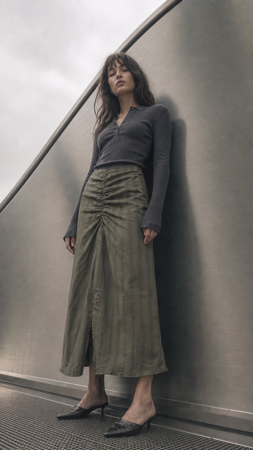 AI product shot of GATHERED FRONT SKIRT