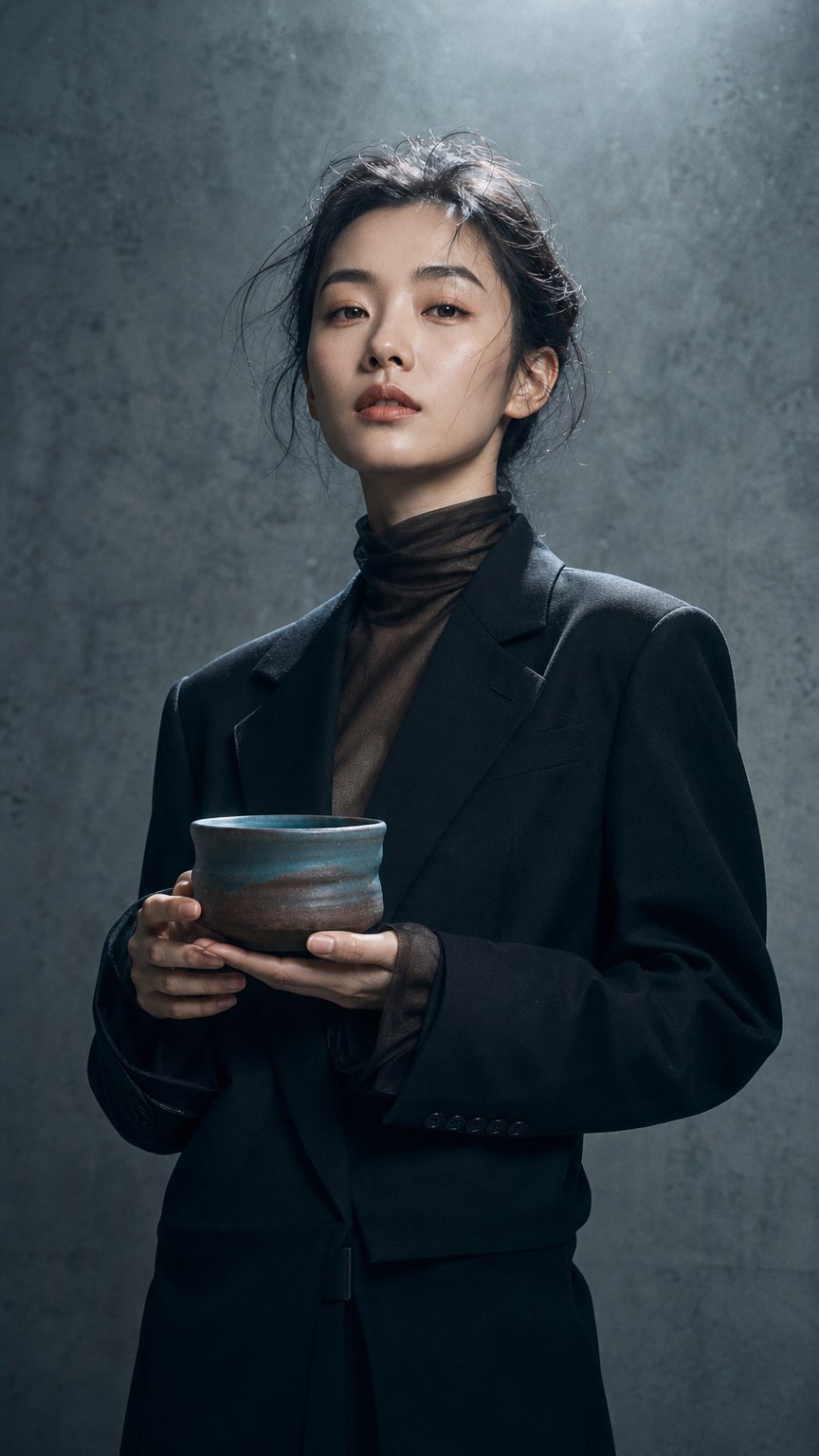 AI product shot of 信楽焼 卯山窯 茶碗