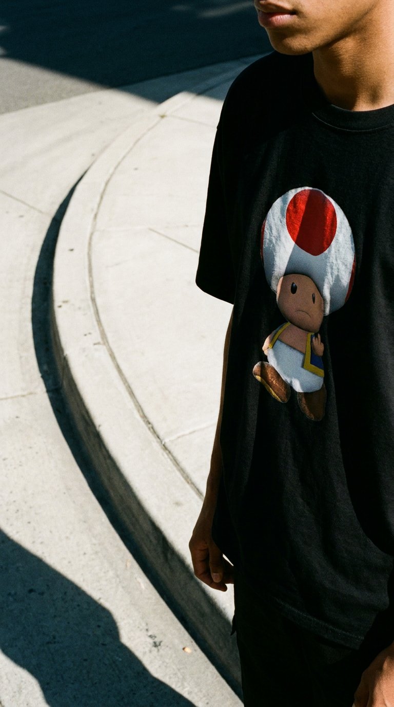 AI product shot of Vintage/Y2K Toad From Mario Funny Graphic T Shirt
