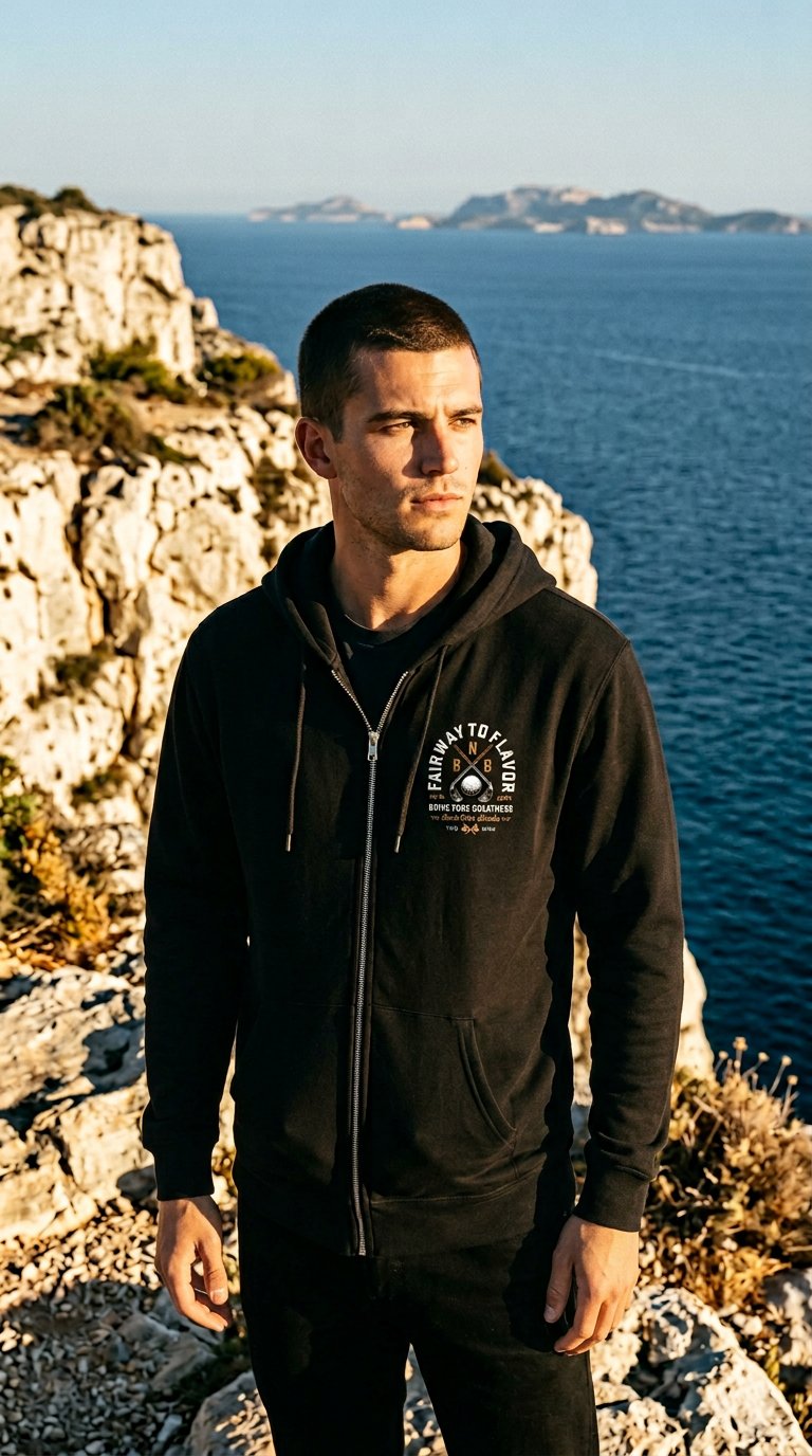 AI product shot of Fairway to Flavor Zip Hoodie