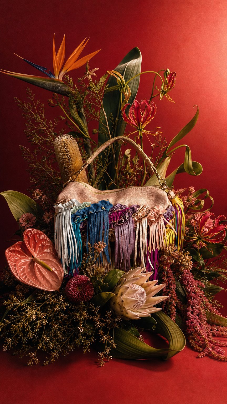 AI product shot of Lyric Leather Bag with Fringe