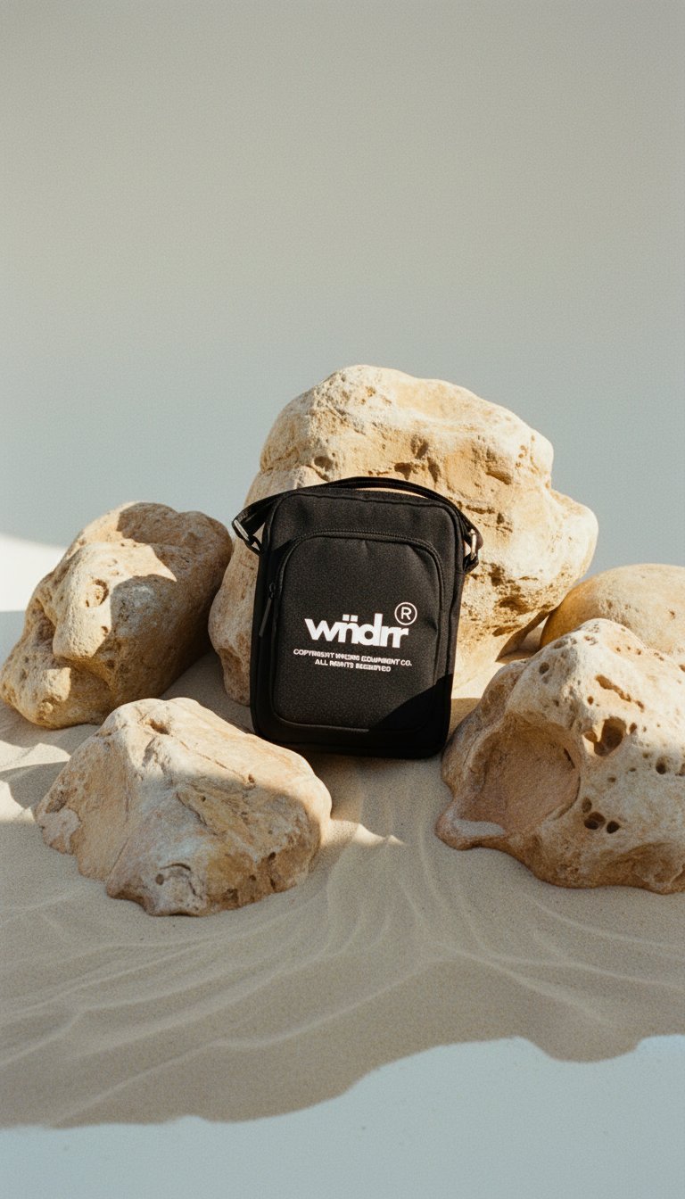 AI product shot of WNDRR Offcut Side Bag (Black)