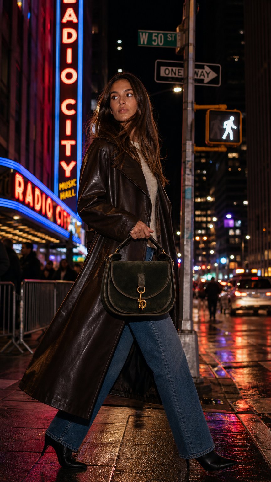 AI product shot of Burberry Green Leather Handbag