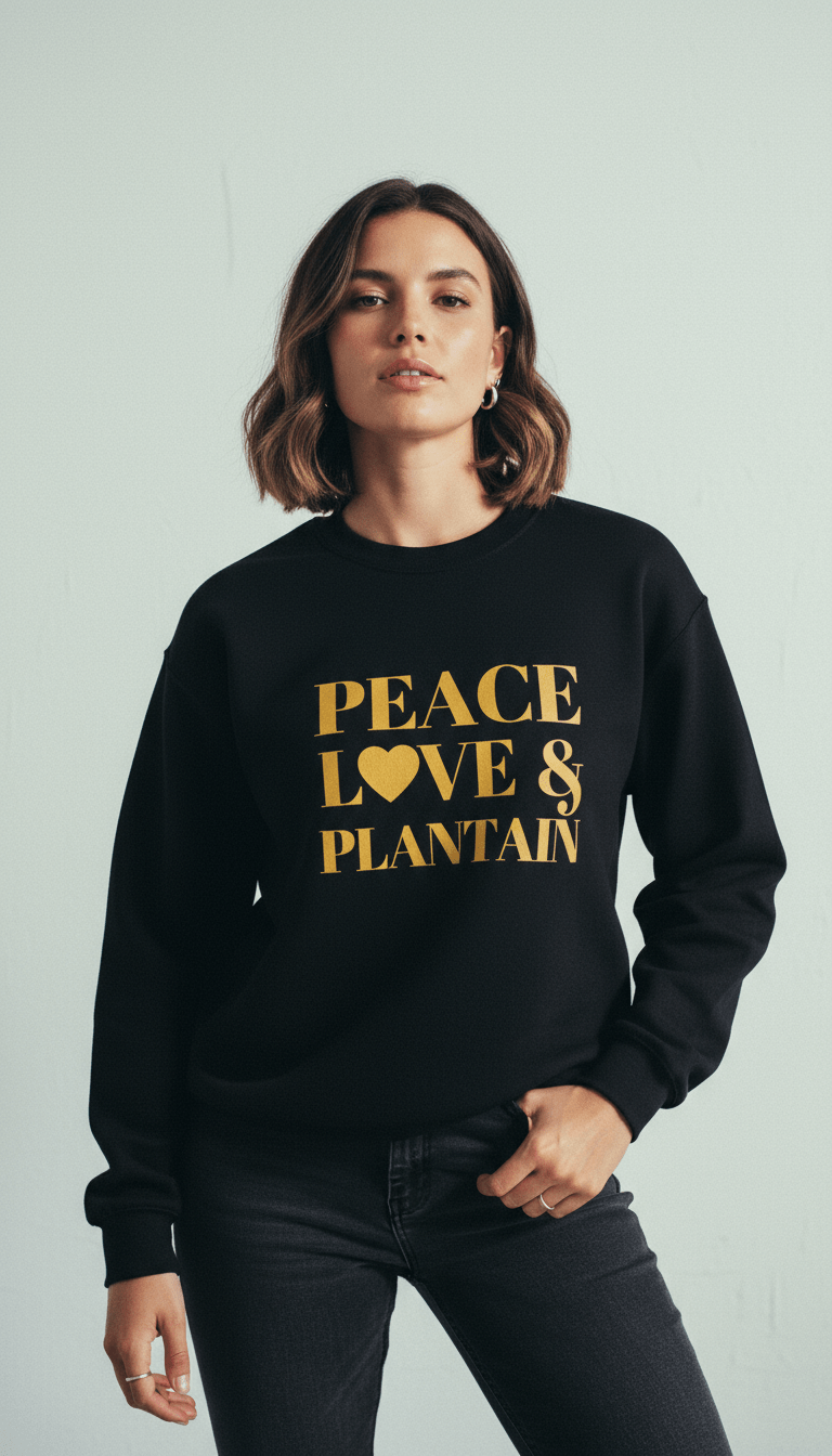AI product shot of Peace, Love & Plantain Sweatshirt