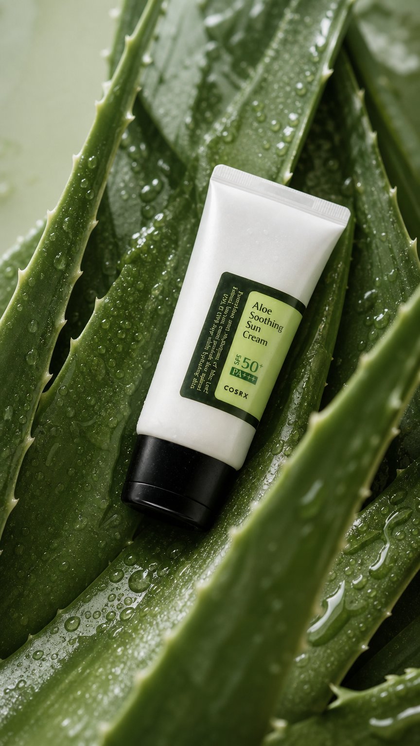 AI product shot of COSRX Aloe Soothing Sun Cream SPF50+ – Crema Solare Lenitiva 50ml