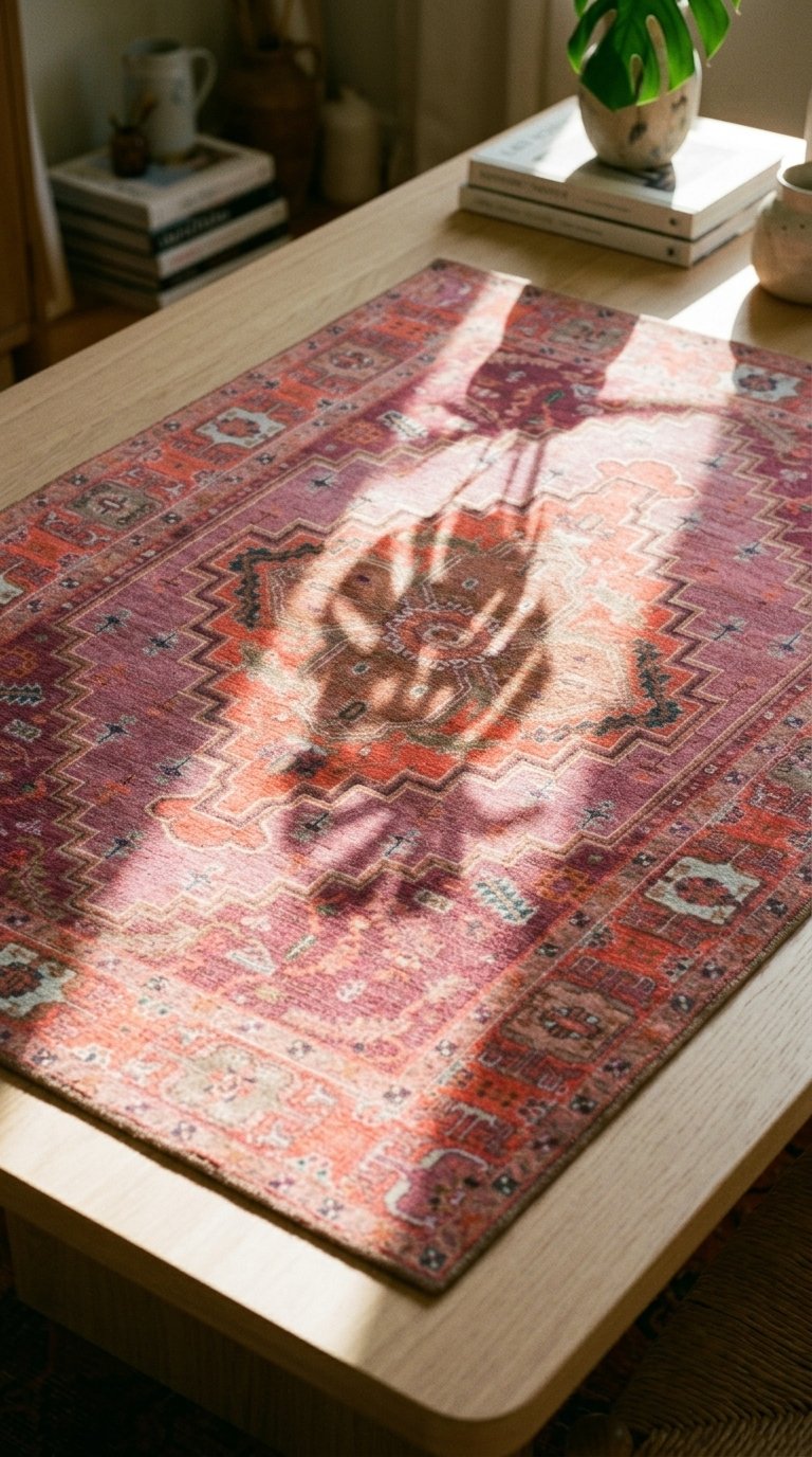 AI product shot of Vintage vloerkleed Merel Lomé