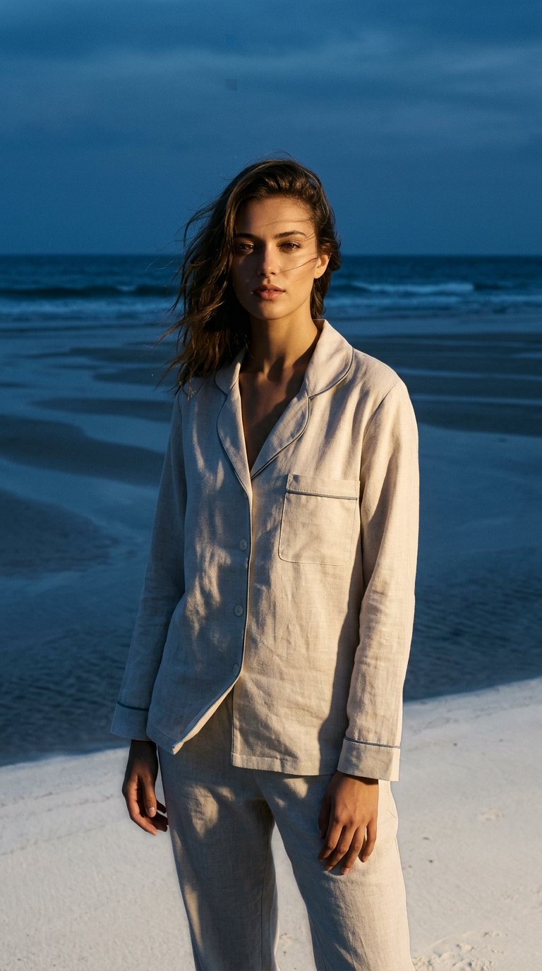 AI product shot of FRENCH LINEN SHORT PAJAMA SET