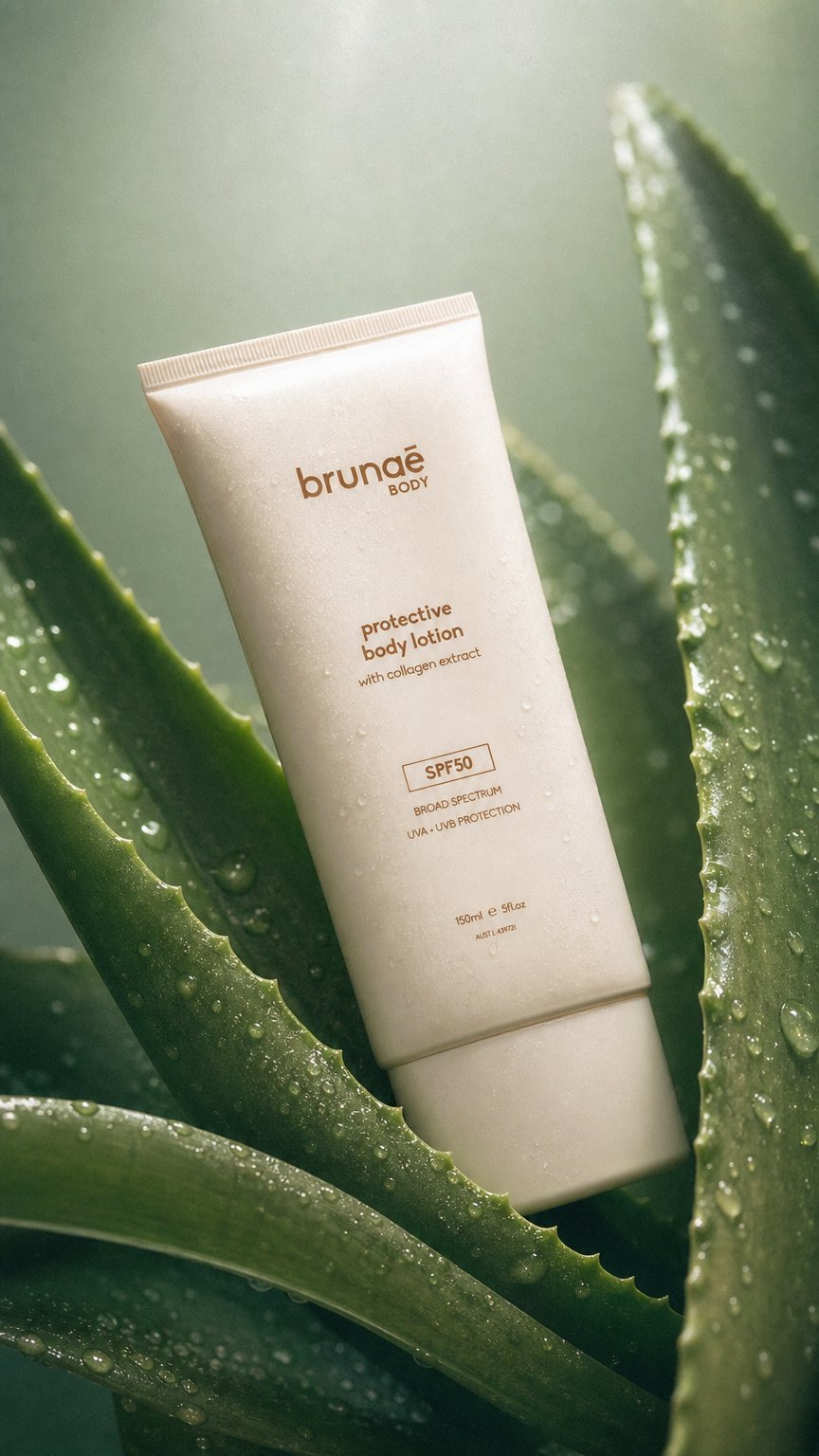 AI product shot of SPF50+ Protective Body Lotion