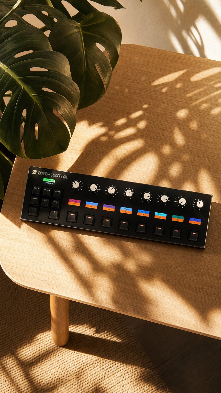 AI product shot of ROTO-CONTROL Motorized MIDI Controller