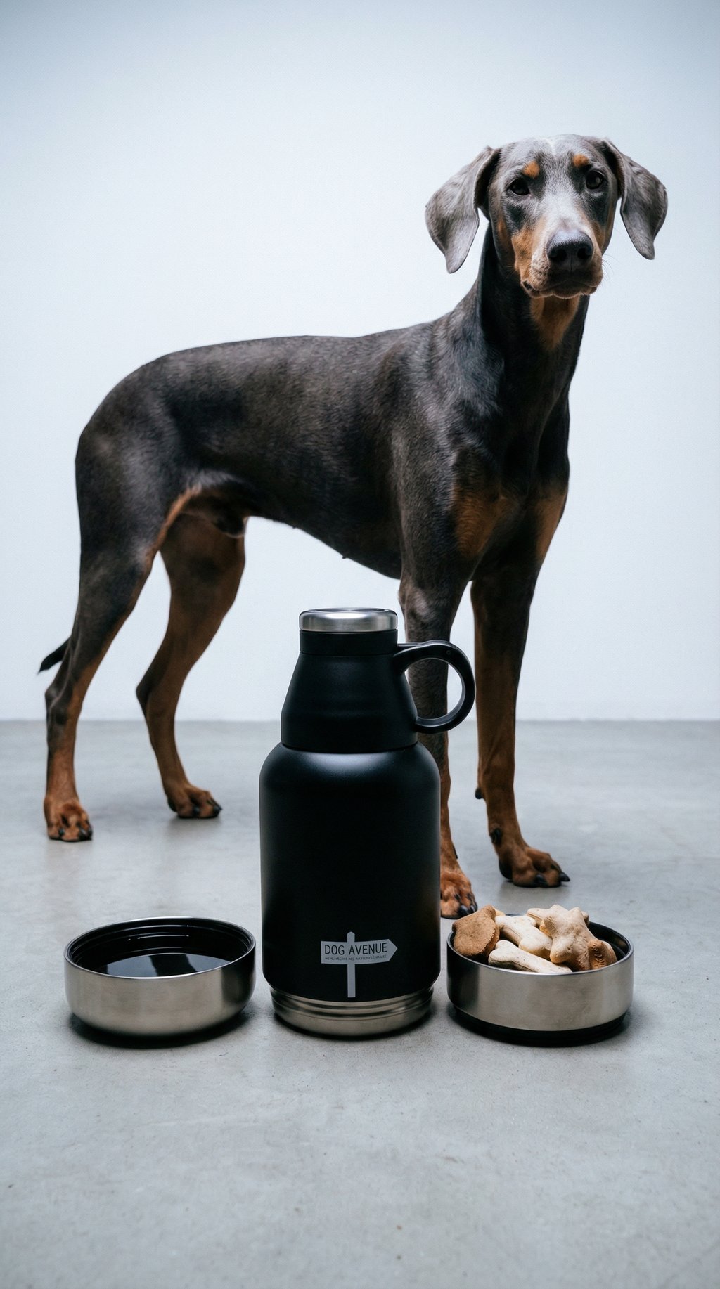 AI product shot of 3-in-1 Outdoor Dog Water Bottle
