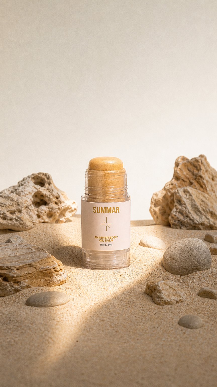 AI product shot of Shimmer Body Oil Balm