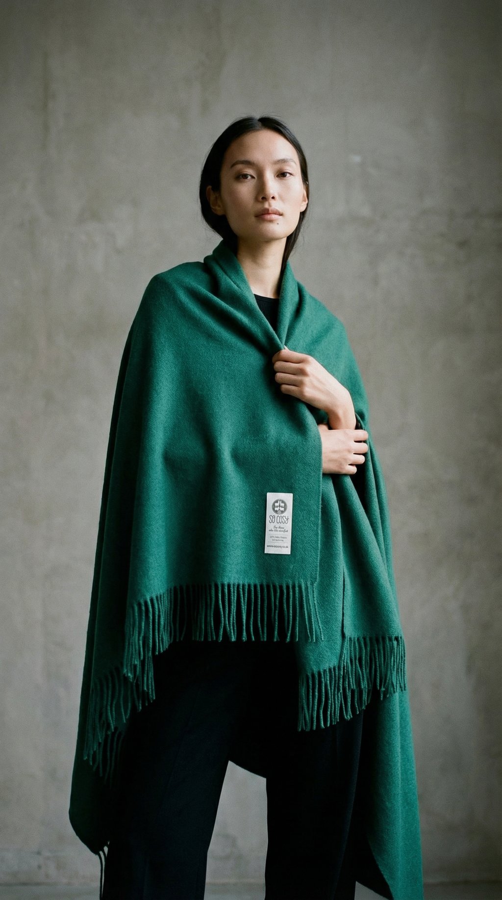 AI product shot of Emma Baby Alpaca Wool Throw Blanket in Evergreen