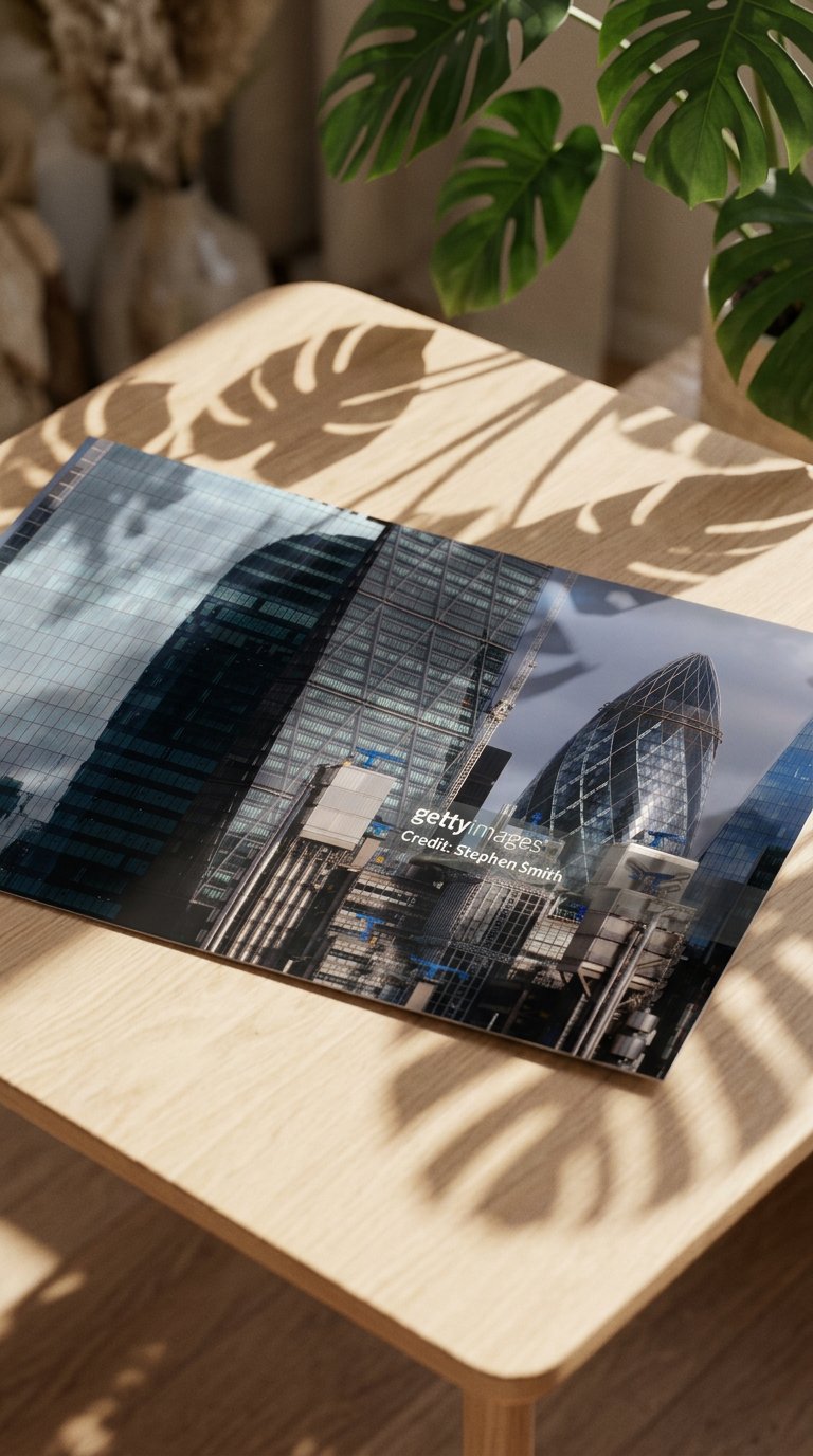 AI product shot of City of London skyscrapers on an atmospheric autumn day - stock photo