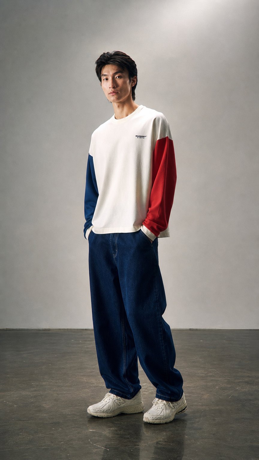 AI product shot of CONTRAST CROP LONG SLEEVE TEE - MULTI