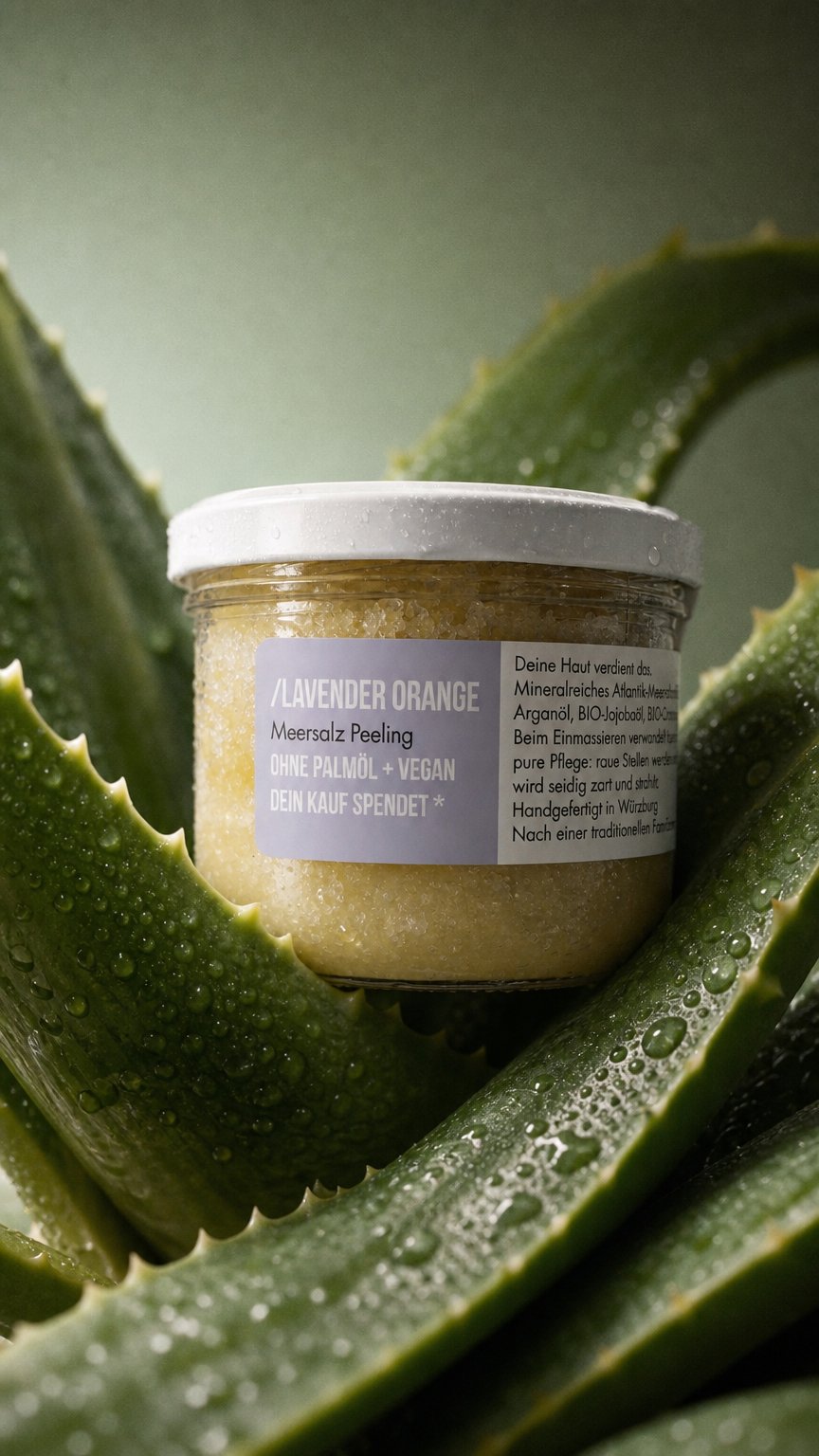 AI product shot of Lavender Orange Meersalz Peeling