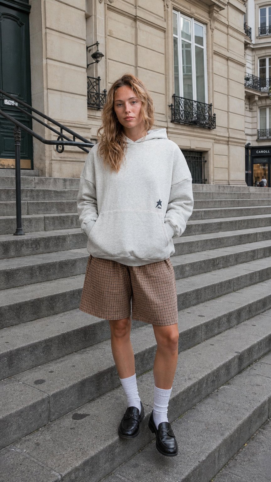AI product shot of Day One Light Grey Hoodie