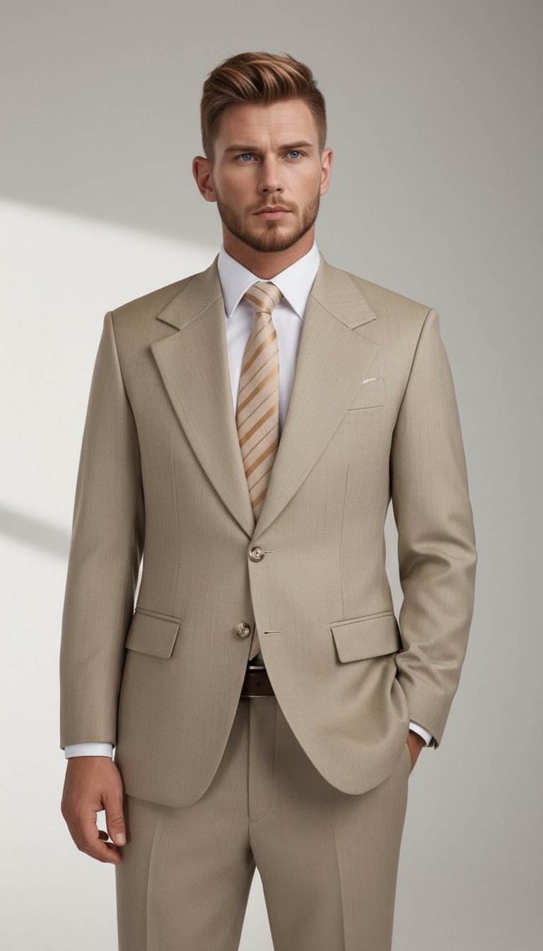 AI product shot of Sand Herringbone Ellis Suit