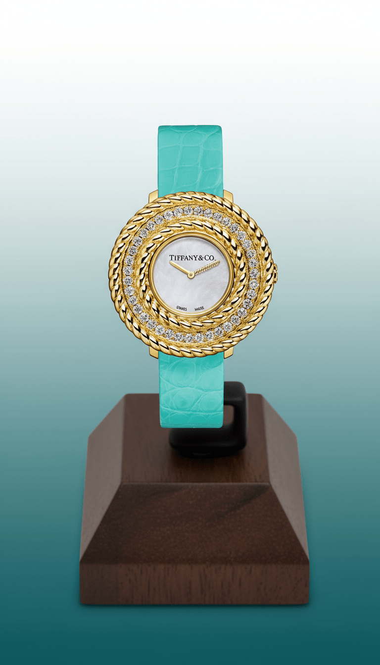 AI product shot of Tiffany Rope Watch in Yellow Gold with Diamonds