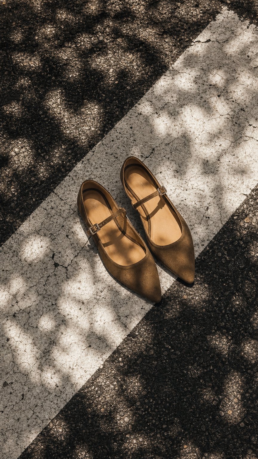 AI product shot of Grackle Olive Green Suede & Hardware Corporate Flats