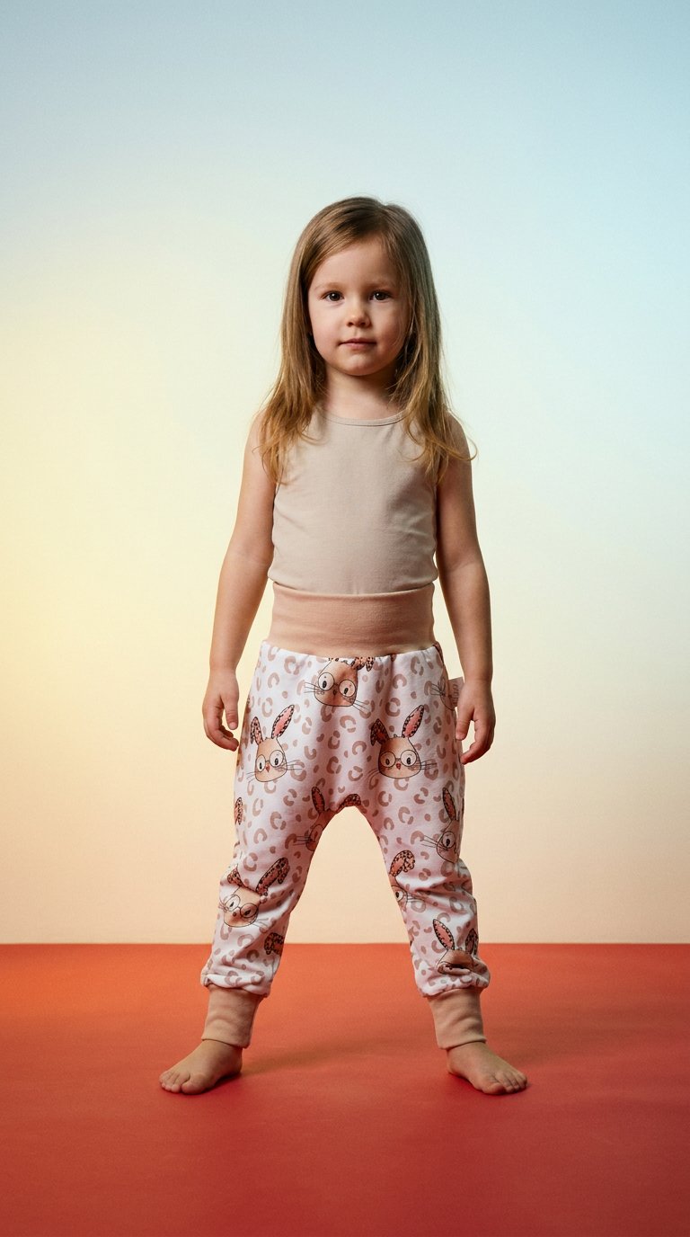 AI product shot of Mitwachshose Hase mit Leo – Größe wählbar