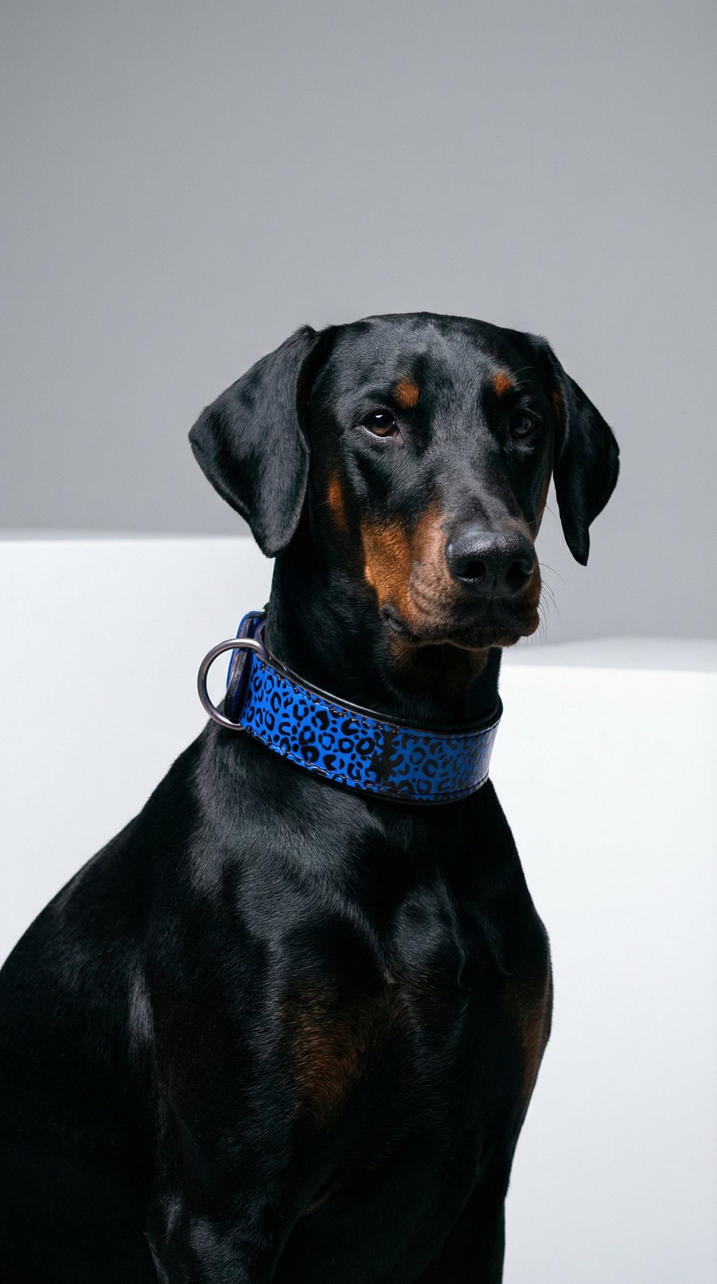 AI product shot of Leopard Pattern Leather Dog Collar Blue and Black