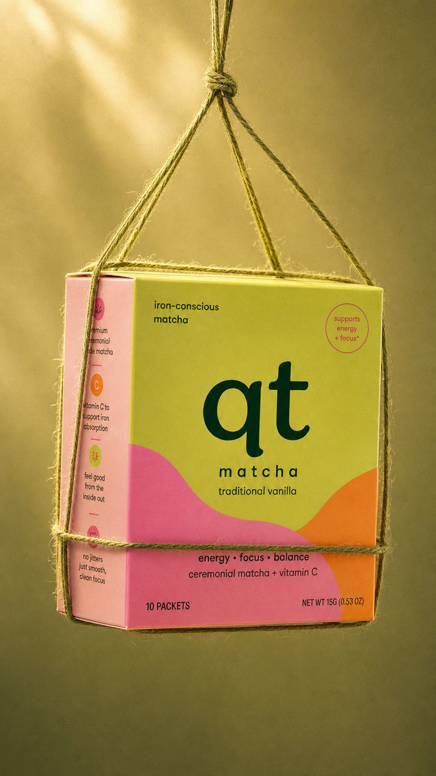 AI product shot of qt matcha ceremonial-grade iron-conscious matcha