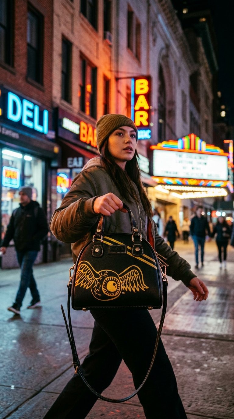 AI product shot of Racing Stripe Black & Gold Bowling Bag