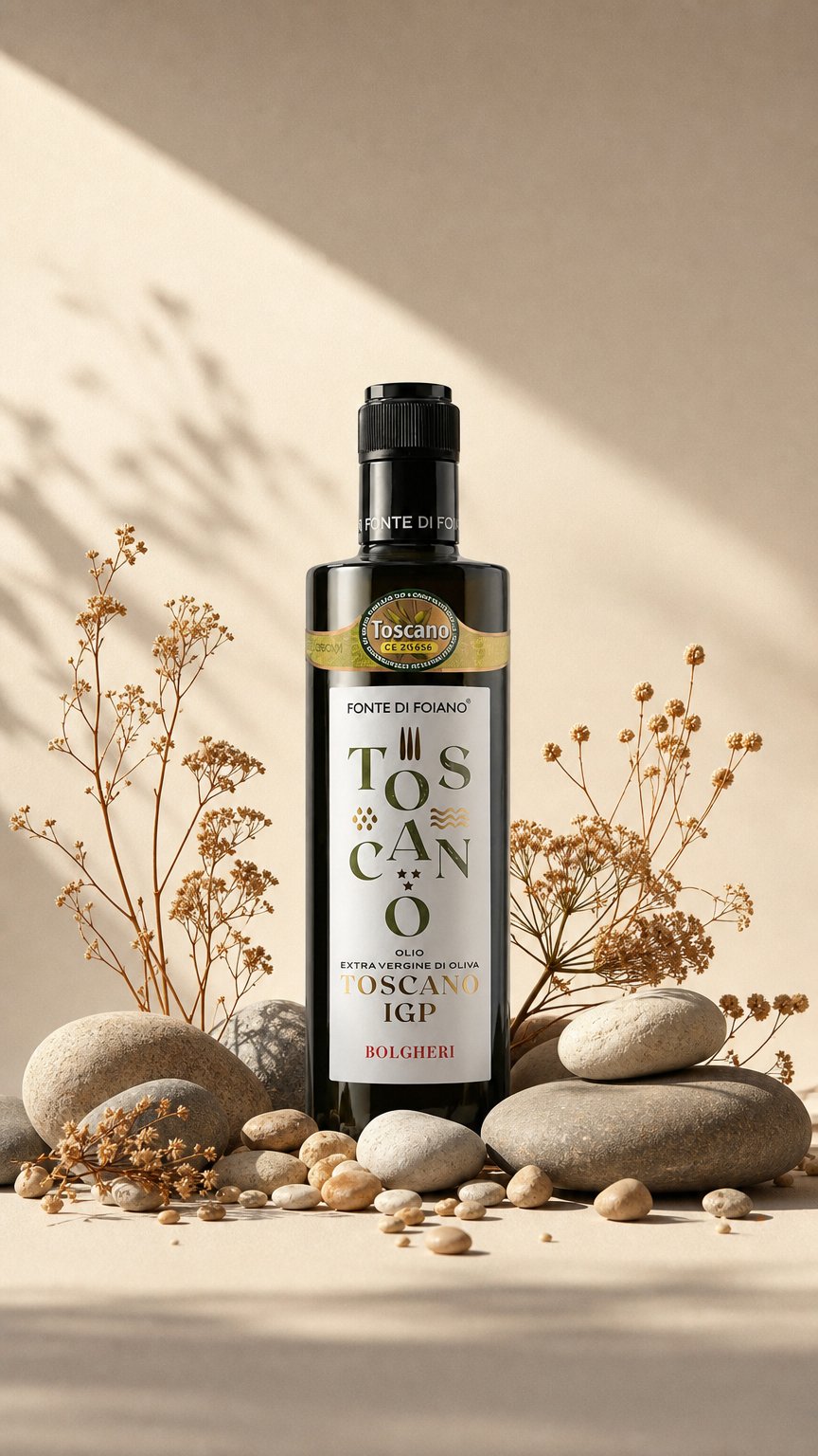 AI product shot of Fonte di Foiano Bolgheri Verde Toscano IGP - 2025 - 500 ml