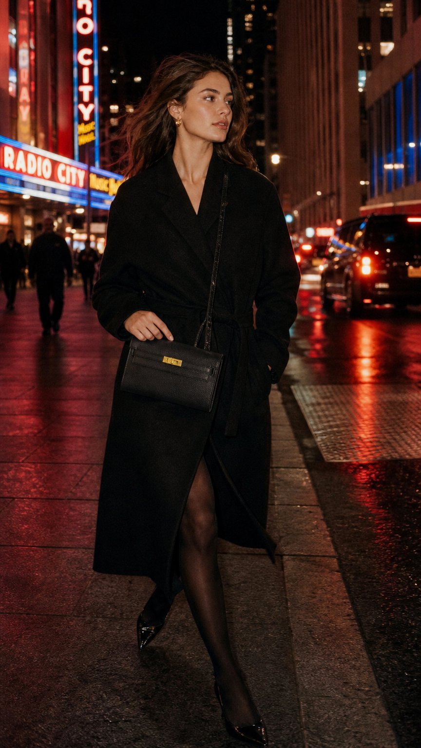 AI product shot of Hermès Kelly To Go Bag in Noir Epsom Leather with Gold Hardware