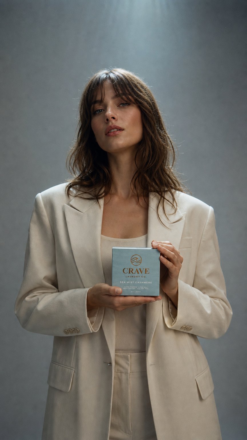 AI product shot of Sea Mist Cashmere Box Candle
