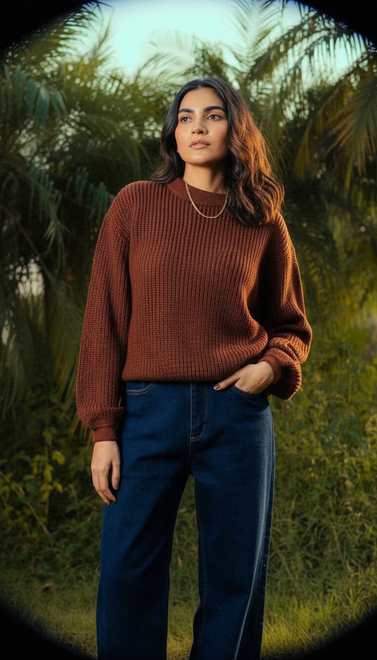 AI product shot of Loose-Knit Jumper in Wood Brown