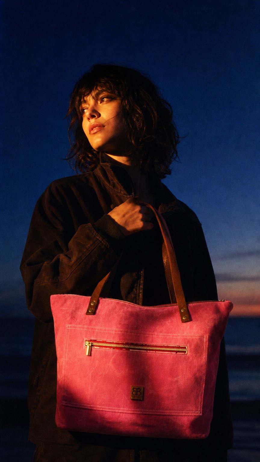 AI product shot of BABY BERTHA - Waxed Canvas Tote