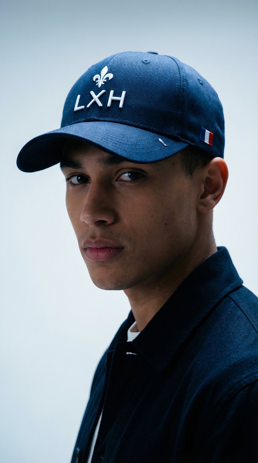 AI product shot of Navy Blue Nylon “Heritage” Cap