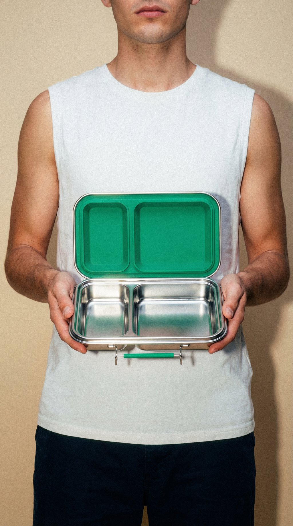 AI product shot of The Bare Box: 2-Compartment Lunch Box