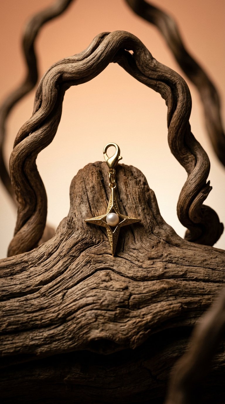 AI product shot of Golden Star Pearl Charm
