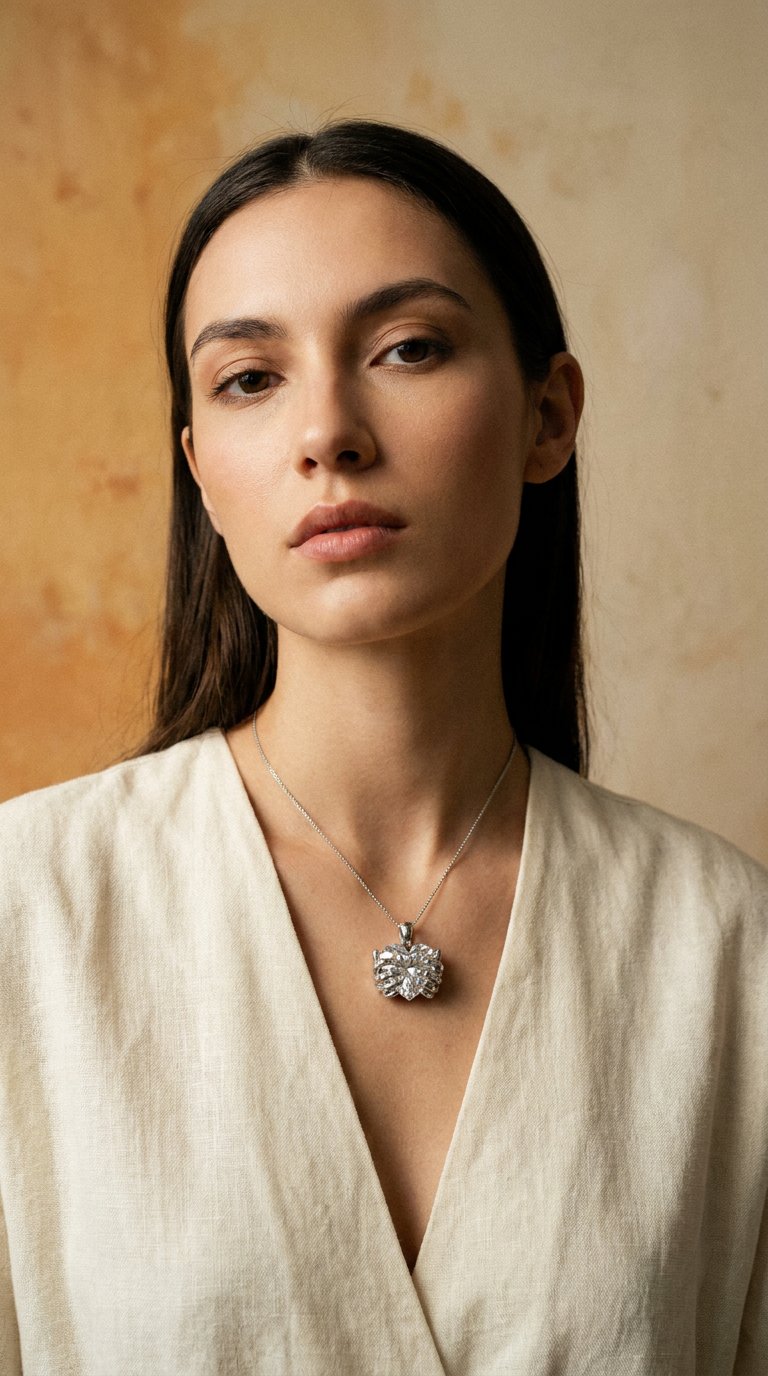 AI product shot of Chand Delore Heart Jewelry