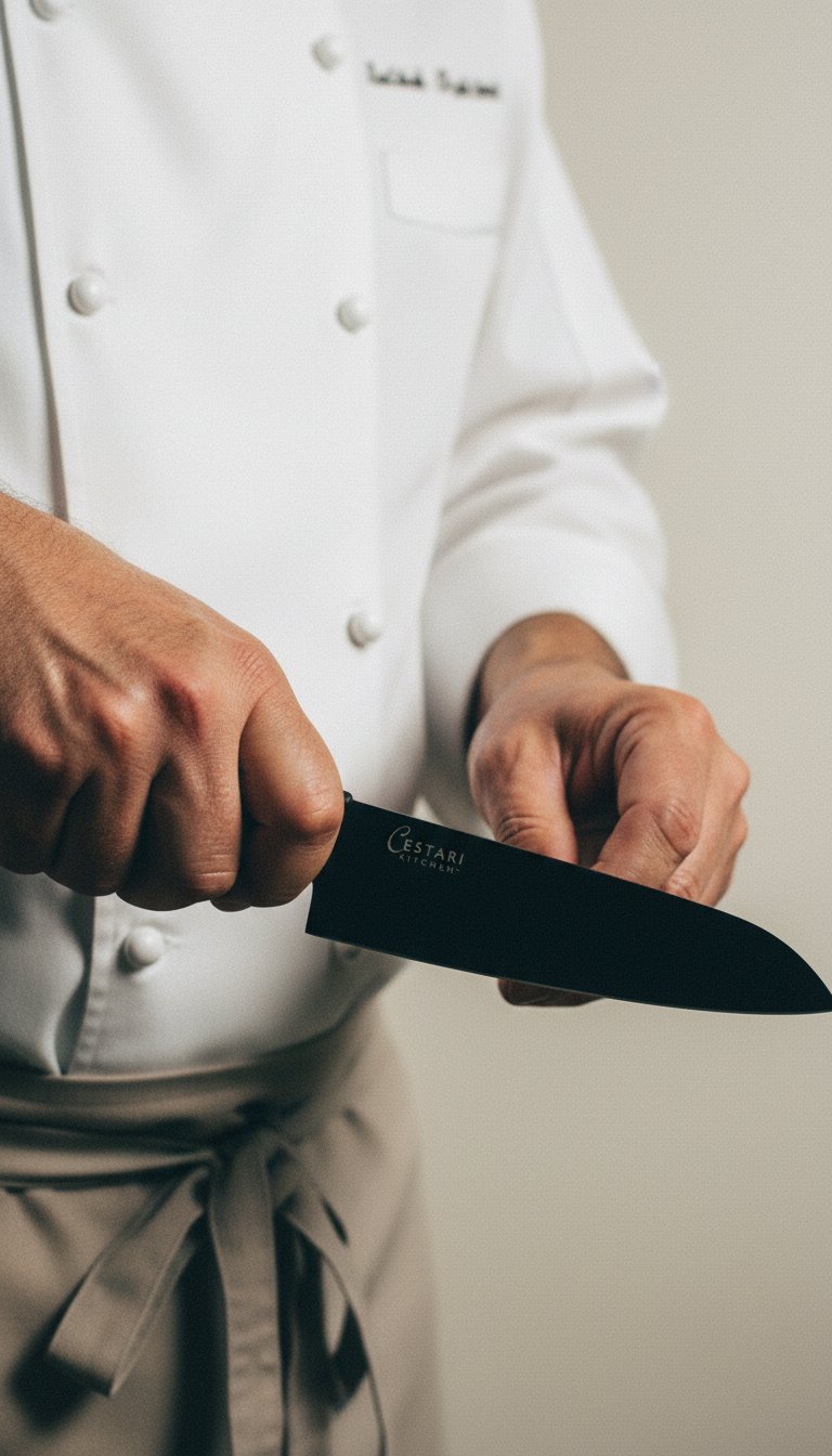 AI product shot of Ceramic Serrated Knife