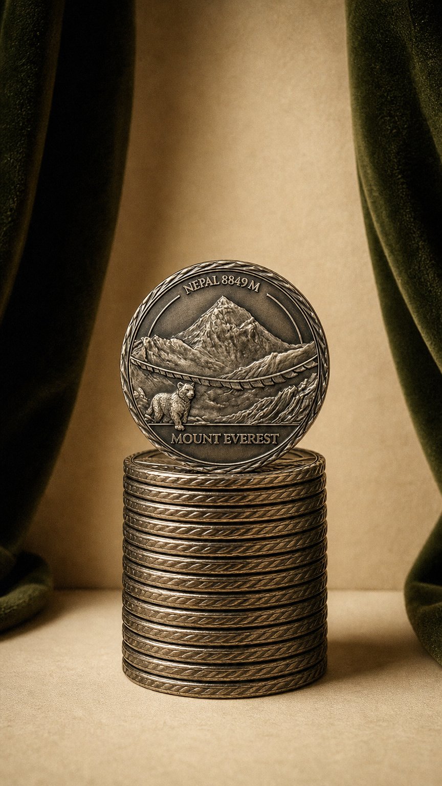 AI product shot of Mount Everest Commemorative Coin