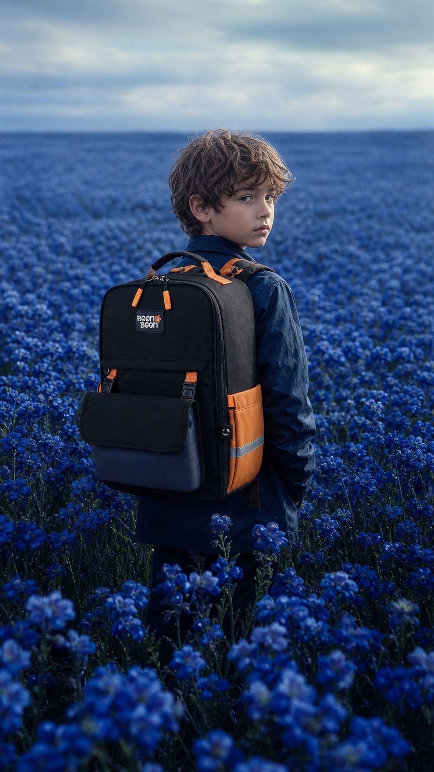 AI product shot of Discovery – Midnight Black Kids School Bag