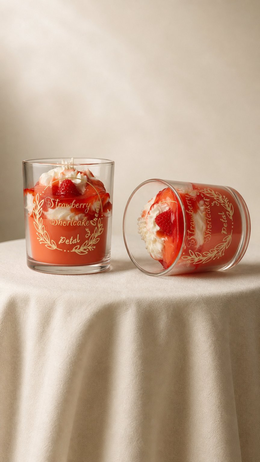 AI product shot of Strawberry Cheesecake Candle