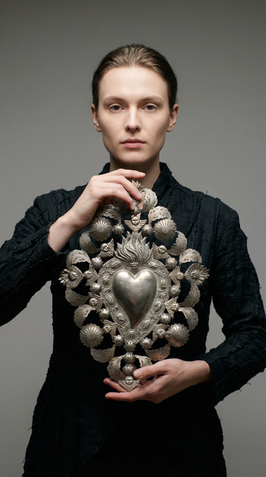AI product shot of FILGREE CUTOUT CHERUBS MILAGRO HEART (L)