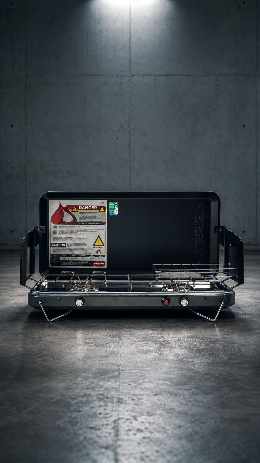 AI product shot of Zempire 2 Burner Deluxe Wide Stove