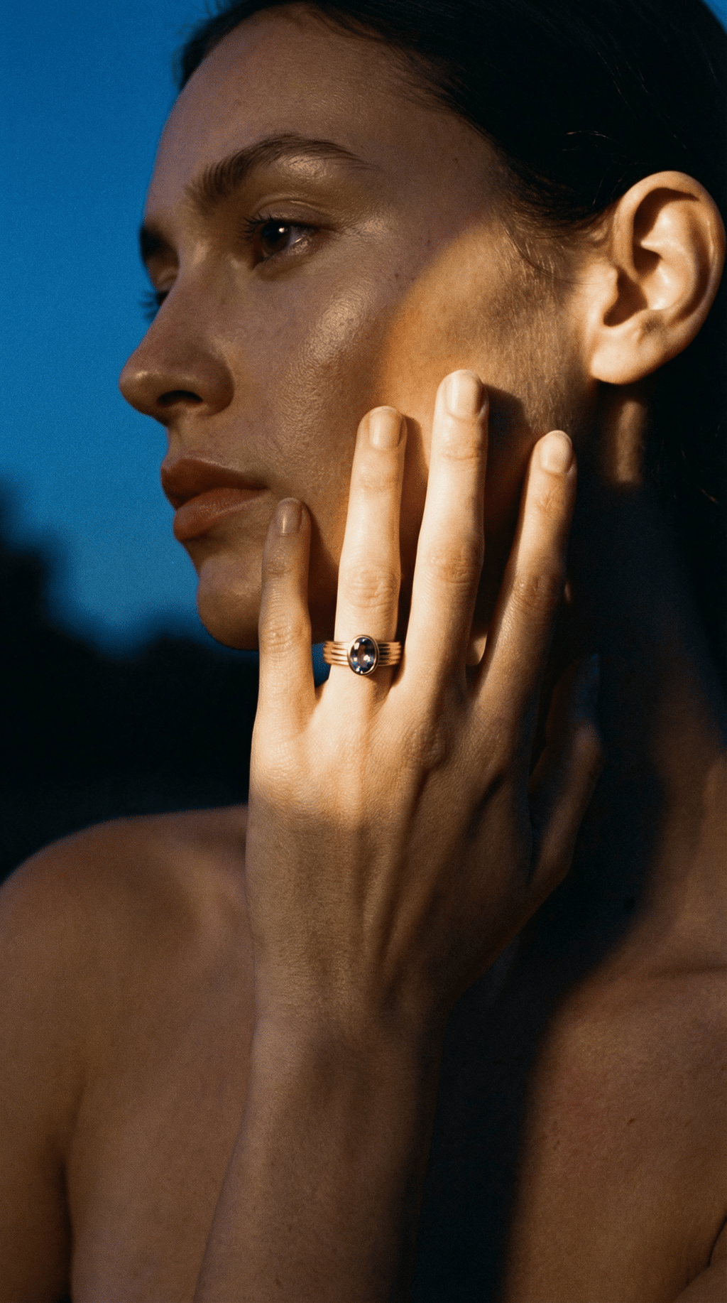 AI product shot of Tri-Colour Sapphire and 18ct Gold Ring