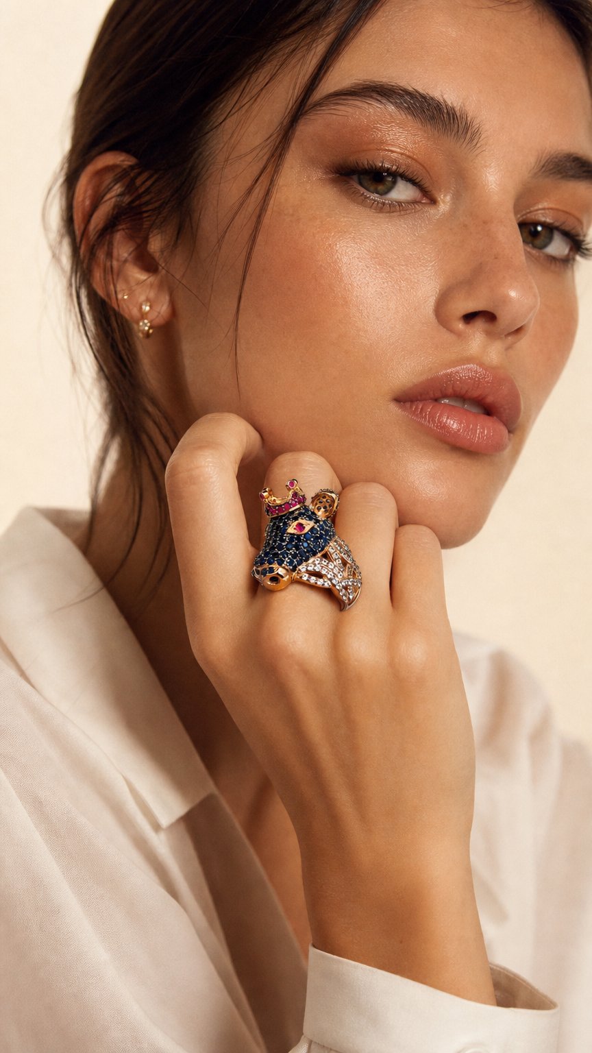 AI product shot of anillo vaca