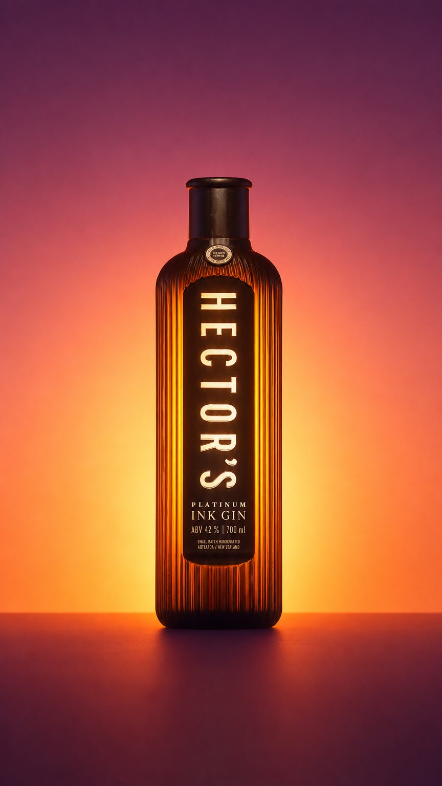 AI product shot of Hector's Spirits Platinum Ink Gin