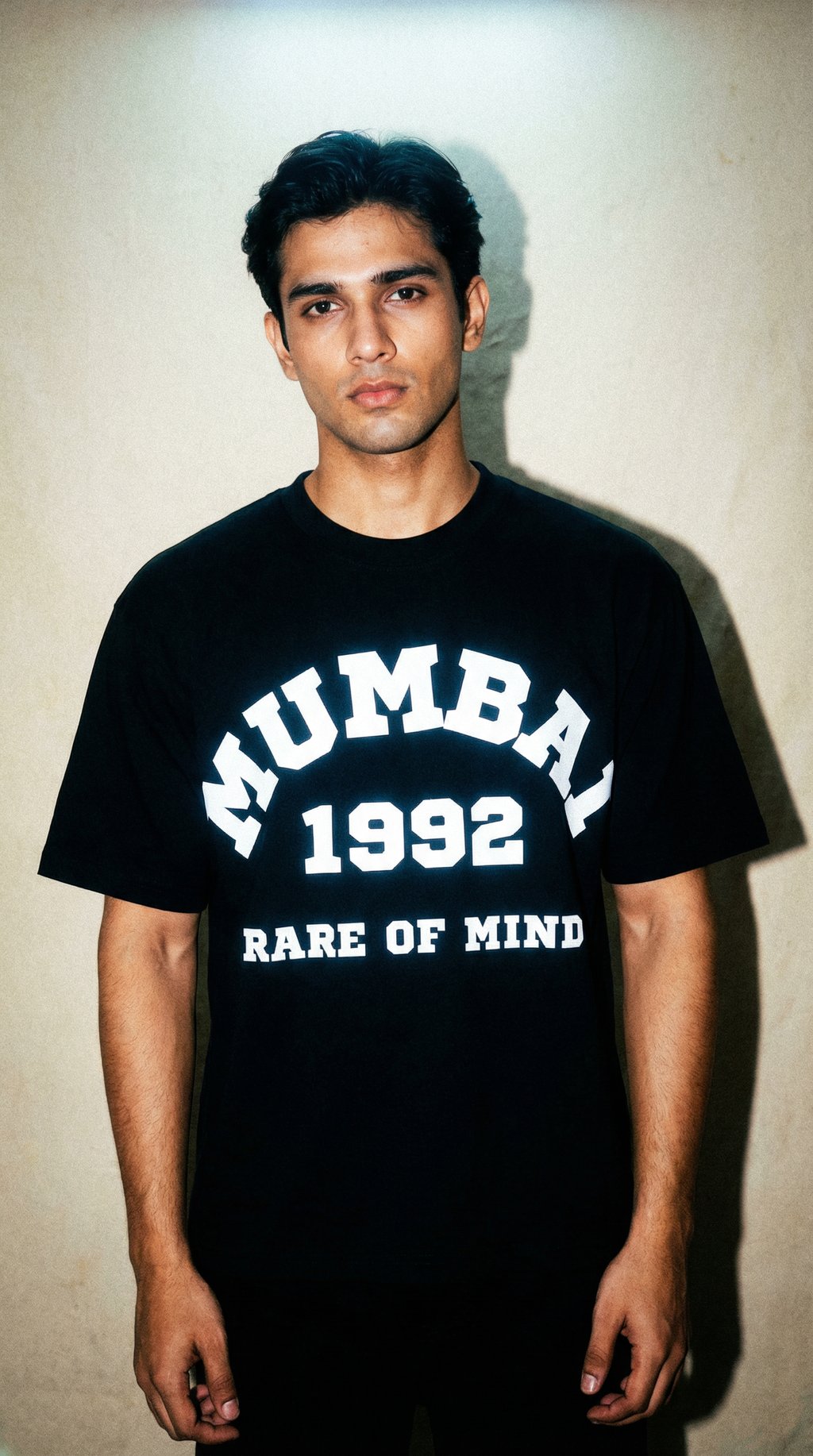 AI product shot of Mumbai 1992 Oversized Tee