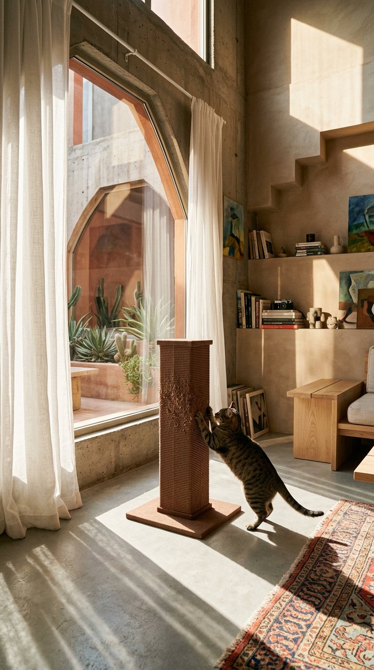 AI product shot of Kratzmöbel für Katzen – gesunde Krallen & geschützte Möbel