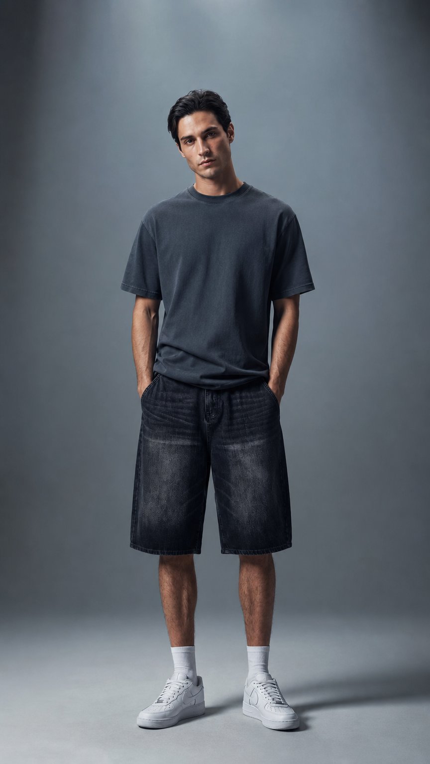 AI product shot of Black Relaxed Drawstring Shorts