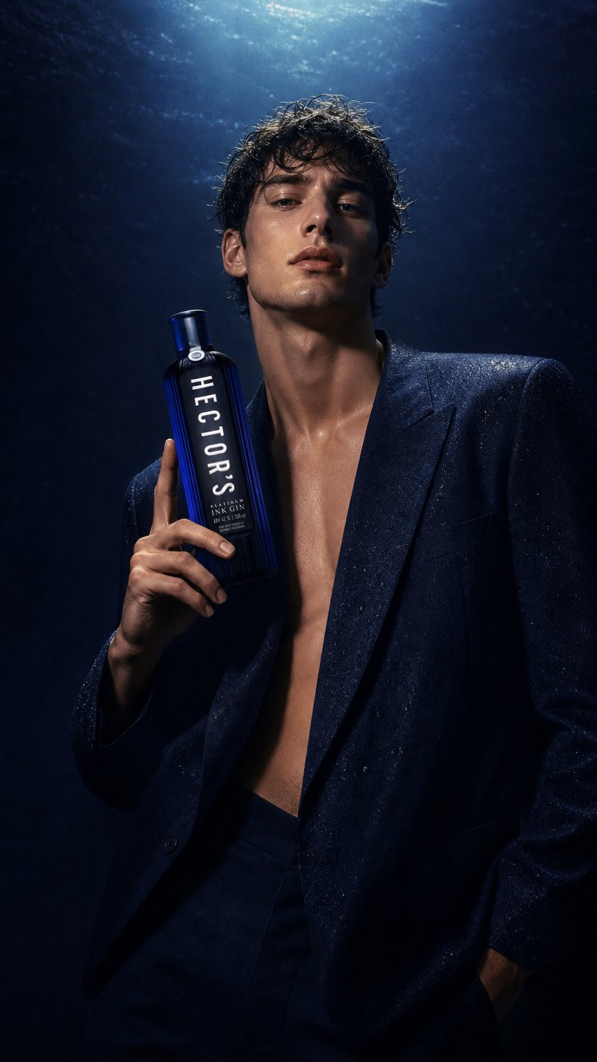 AI product shot of Hector's Spirits Platinum Ink Gin